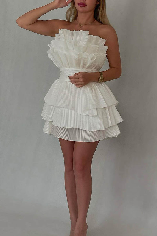 Luolandi A line Strapless Tiered Short Homecoming Dress Party Gown Off Shoulder